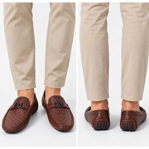 NWOT Royal Shoes Brown Damier Check Driving Loafers Slip-On Moccasins Sz 13